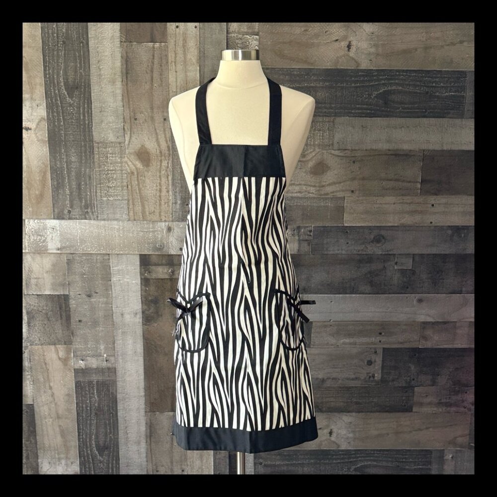 Handmade zebra apron OS feminine black white animal print cooking holiday party